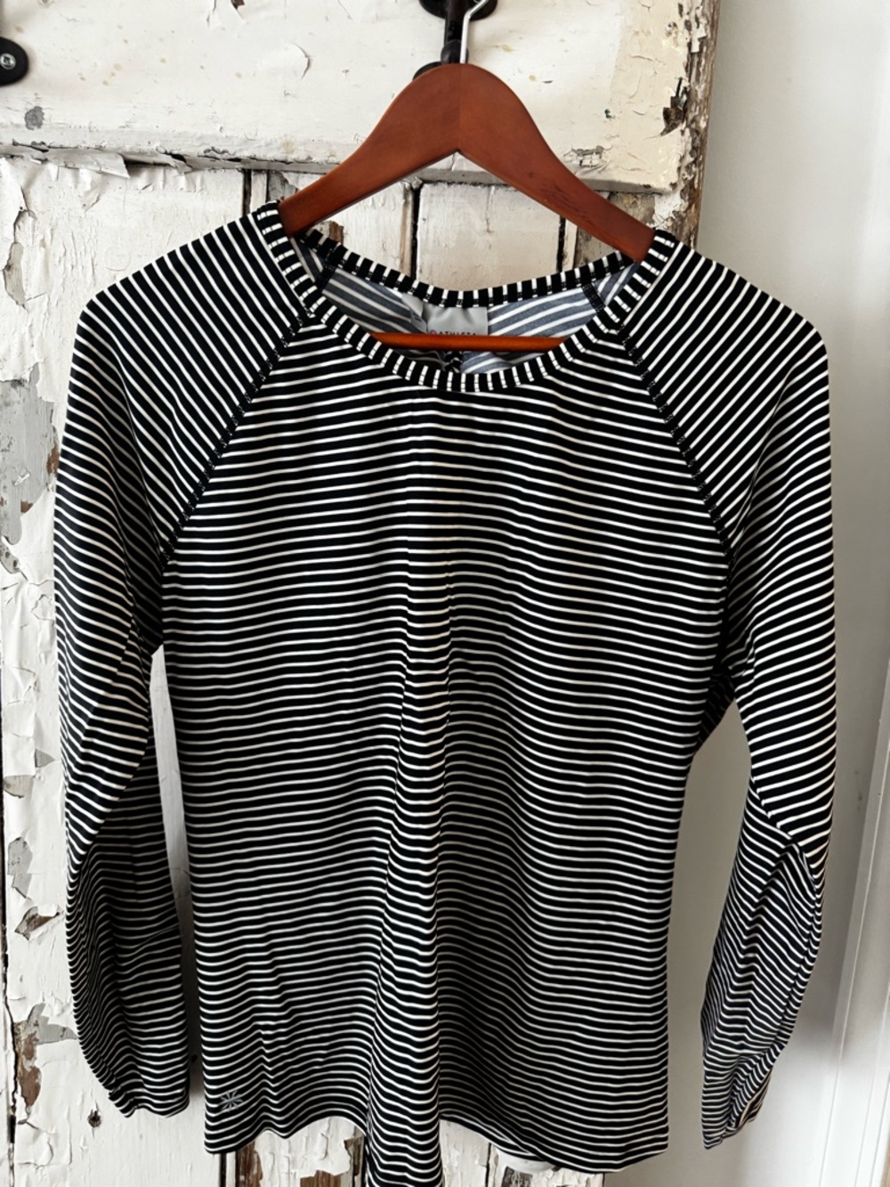 Athleta Black and White Striped Long-Sleeve Rash Guard